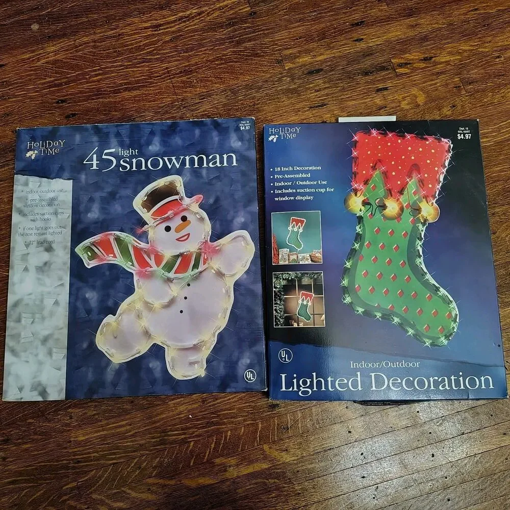 Retro Snowman & Stocking Holiday Time Window Lights Indoor/Outdoor